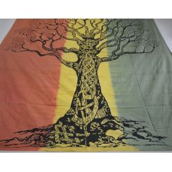 Narzuta bawełniana - makata - mądre drzewo - zielony z żółtym i pomarańczowym