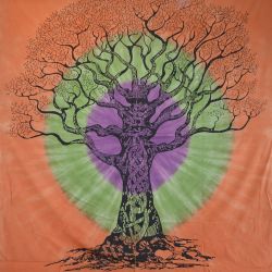 Narzuta bawełniana - makata - mądre drzewo - pomarańczowy z fioletem