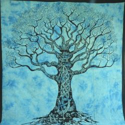 Narzuta bawełniana - makata - mądre drzewo - turkusowy błękit