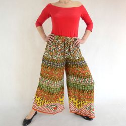 Spodnie damskie - krepa rayonowa - pomarańczowo zielone