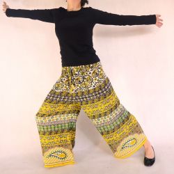 Spodnie damskie - krepa rayonowa - żółto czarne
