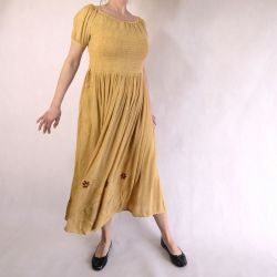 Sukienka indyjska - długa - kreszowany rayon - musztardowa