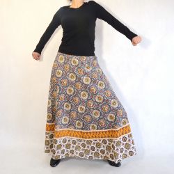 Spódnica indyjska kopertowa - długa - szary ornament z szarym