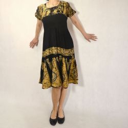 Sukienka indyjska - midi - czarny rayon z brązowym batikiem