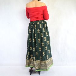 Spódnica indyjska długa - na gumce - zielony ze złotem