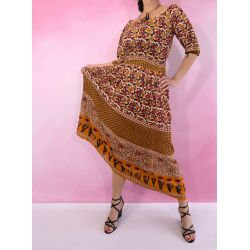 Sukienka indyjska - długa - cieniutki rayon z rękawkiem - duże kwiatki