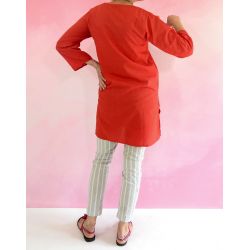 Tunika indyjska bawełniana - długa z haftem -  czerwona