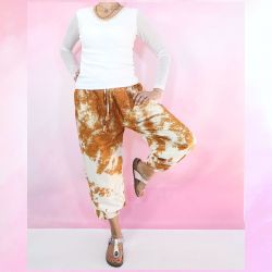Spodnie z rayonu na gumce - brązowy batik