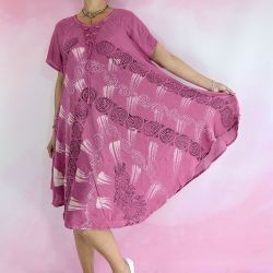 Sukienka indyjska - za kolano - ręcznie stemplowana - buraczkowy