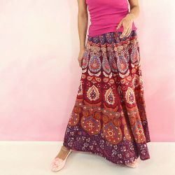 Spódnica indyjska  na gumce - długa - bordowa mandala