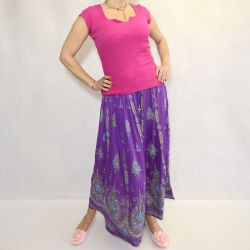 Spódnica indyjska długa - z cekinami - jasno fioletowy rayon ze złotem