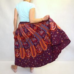 Spódnica indyjska  na gumce - długa - Radżstan - bordowa