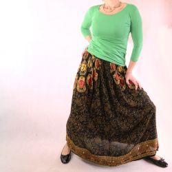 Spódnica indyjska długa - rayon na gumce - czarna w kolorowe oblicza