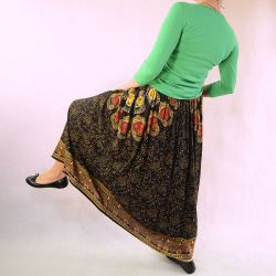 Spódnica indyjska długa - rayon na gumce - czarna w kolorowe oblicza