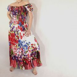 Sukienka indyjska - długa - cieniutka krepa - czerwono fioletowa