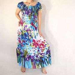 Sukienka indyjska - długa - cieniutka krepa - lazurowo fuksjowa