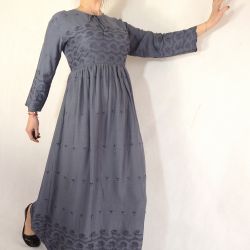 Sukienka indyjska długa - rayon z długim rękawem - grafitowa