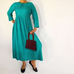 Sukienka indyjska długa - rayon z rękawem 3/4 - szmaragdowa