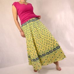 Spódnica indyjska  kopertowa - długa - żółta łąka