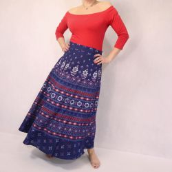 Spódnica indyjska  kopertowa - długa - fioletowa - kwiatki i szlaczki