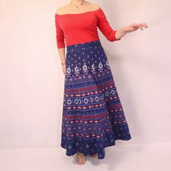 Spódnica indyjska  kopertowa - długa - fioletowa - kwiatki i szlaczki