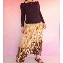 Spódnica indyjska długa - rayon na gumce - beżowa łąka
