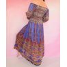 Sukienka indyjska - długa - lilie z ornamentem - niebieski z różowym
