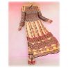 Sukienka indyjska - długa - lilie z ornamentem - kremowy z bordowym