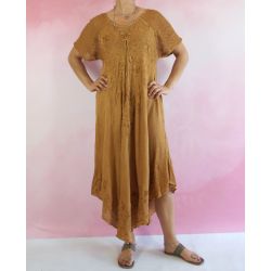 Sukienka indyjska - długa z koronkowym rękawkiem - rudy brązowy