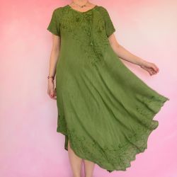 Sukienka indyjska - długa z koronkowym rękawkiem - ciemny zielony