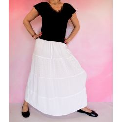 Spódnica indyjska na gumce - biały rayon z haftowaną falbaną