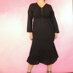 Sukienka indyjska bawełniana - długa z długim rękawem i koronką - czarna