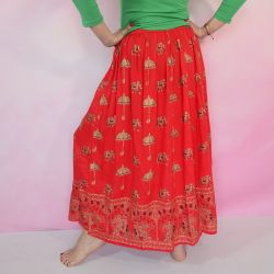 Spódnica indyjska długa - rayonowa krepa - czerwony ze złotem