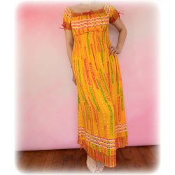 Sukienka indyjska - długa - cieniutka krepa - żółte szlaczki