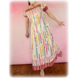 Sukienka indyjska - długa - cieniutka krepa - białe szlaczki