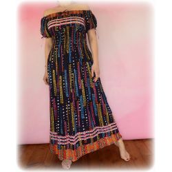 Sukienka indyjska - długa - cieniutka krepa - czarne szlaczki