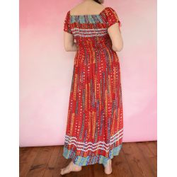 Sukienka indyjska - długa - cieniutka krepa - czerwone szlaczki