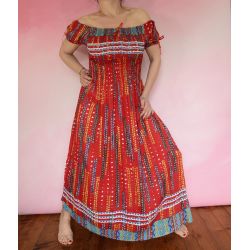 Sukienka indyjska - długa - cieniutka krepa - czerwone szlaczki