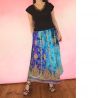 Spódnica indyjska długa - na gumce - batik z cekinami - turkus z fioletowym