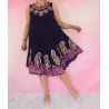 Sukienka indyjska za kolano - rayonowa oberżyna - różowe paisley