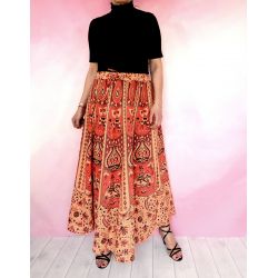 Spódnica indyjska  na gumce - długa - Radżstan - pomarańczowa