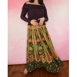 Spódnica indyjska na gumce - długa - Radżastan - zielona