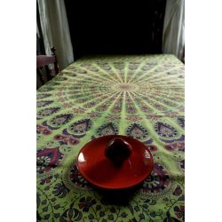 Obrus - makata - zasłona - batikowa mandala - młoda zieleń