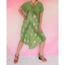 Sukienka indyjska - za kolano - ręcznie stemplowana - zielona