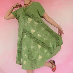 Sukienka indyjska - za kolano - ręcznie stemplowana - zielona
