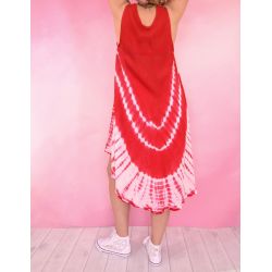 Sukienka indyjska za kolano - na szerokich ramiączkach - czerwony batik