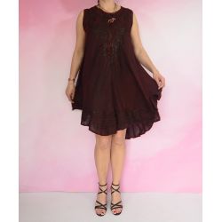 Sukienka indyjska za kolano z haftem - ciemny purpurowy rayon