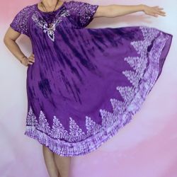 Sukienka indyjska - długa z koronkowym rękawkiem - fioletowa